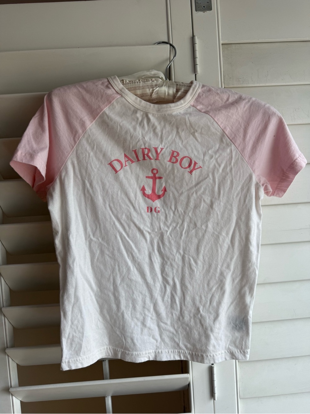 Dairy Boy Pink & White Raglan Graphic baby tee sz S